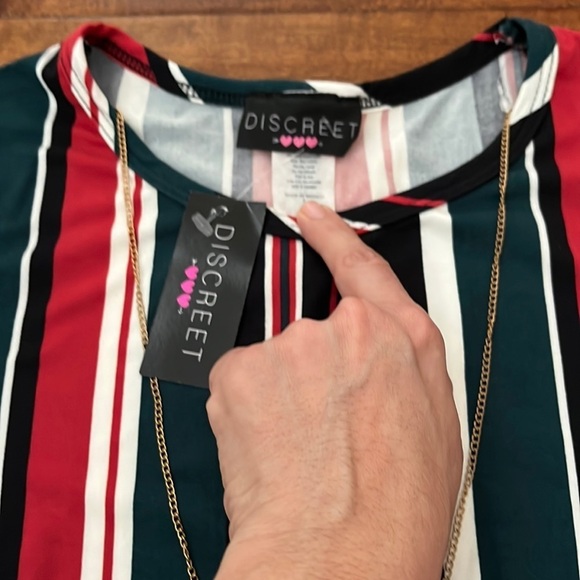 NWT Technicolor Striped Tunic Tent Dress 70s Glam
Size L And Necklace - Picture 5 of 6